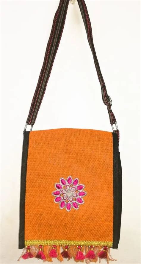 Orange Embroidery Jute Bag Size Dimension X Inch Capacity Kg