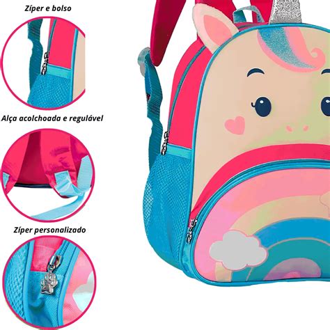 Mochila De Costas Infantil Clio Pets Unicórnio Rosa Escola Escolar