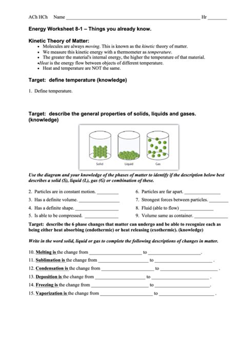 Kinetic Theory Of Matter Worksheet printable pdf download