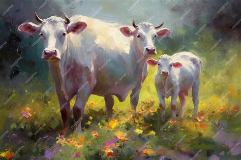 Premium AI Image | A painting of a cow and her calf