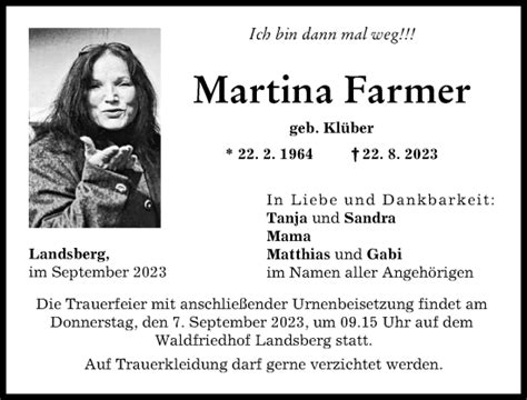 Traueranzeigen Von Martina Farmer Allg Uer Zeitung