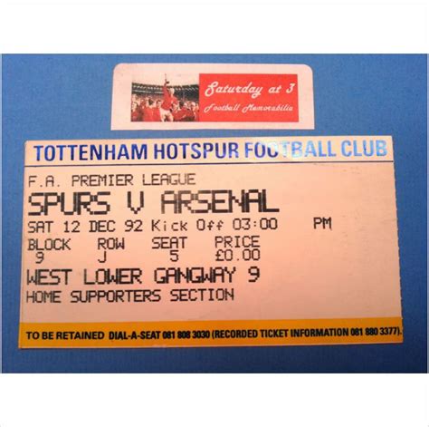 Tottenham Hotspur V Arsenal Football Ticket Stub 12 12 1992 Premiership