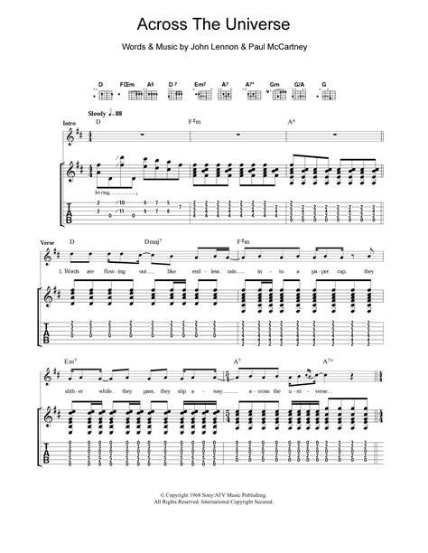 Across The Universe By The Beatles Guitar Tab Guitar Instructor