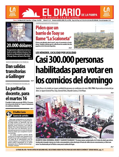 Tapa De El Diario En Papel Viernes 12 De Mayo De 2023 El Diario De