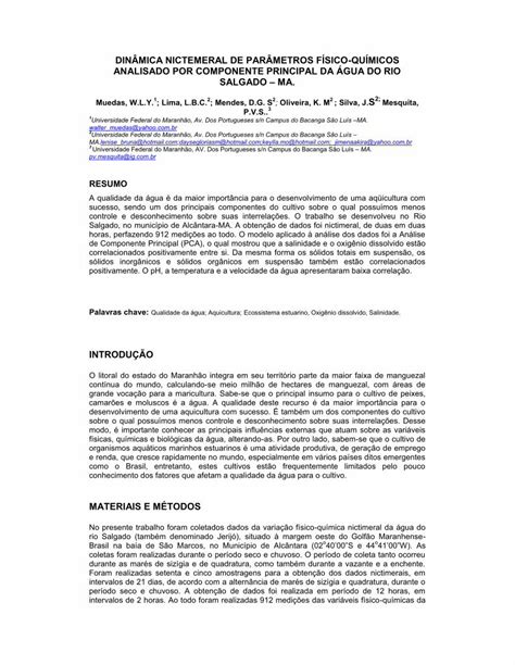 PDF DINMICA NICTEMERAL DE PARMETROS FSICO QUMICOS Annq Org