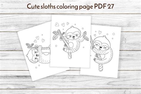 Sloth coloring pages PDF 27 By Lily Shop | TheHungryJPEG