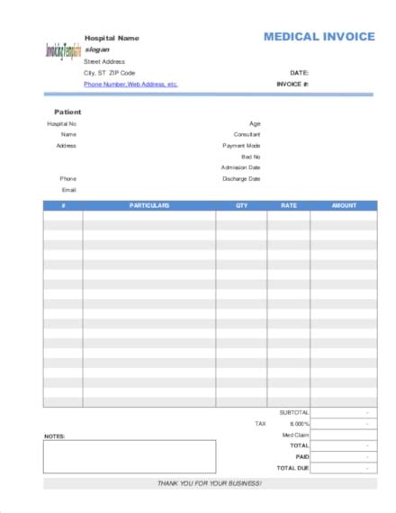 Medical Bill Receipt Format