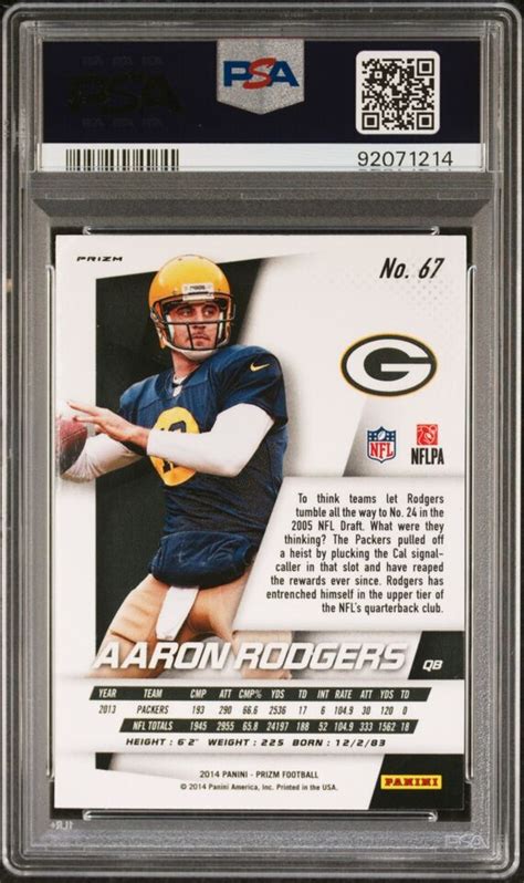 2014 Panini Prizm Aaron Rodgers Blue Prizm Green Bay Packers 67 PSA 10