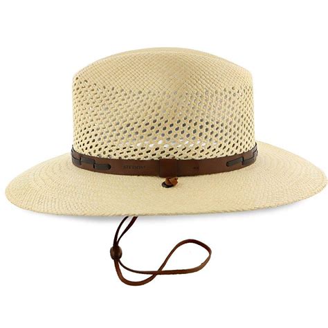 Mens Stetson Airway Panama Straw Safari Hat Vented Crown Fashionable