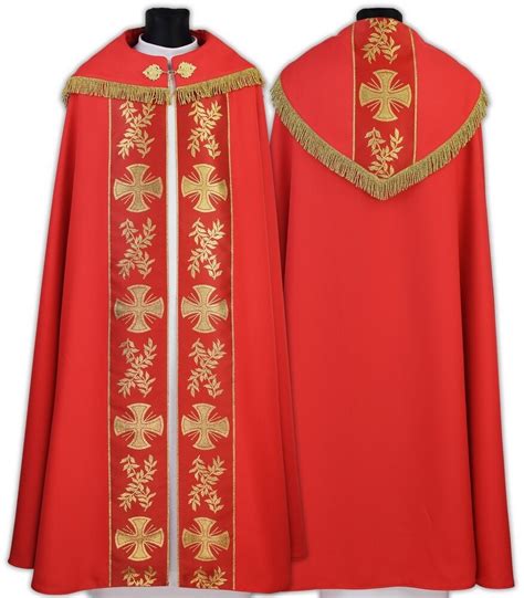 Red Gothic Cope With Stole Maltese Crosses K Cf Vestment Capa