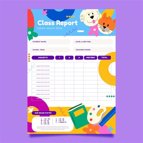 hand drawn school report card template  vector