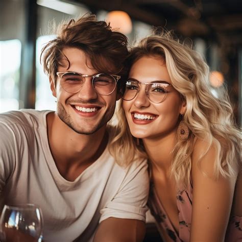 Premium Photo Photo Portrait Of Smiling Couple Wearing Stylish Eyeglasses