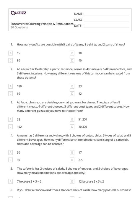 50 Permutations Worksheets For 12th Class On Quizizz Free And Printable