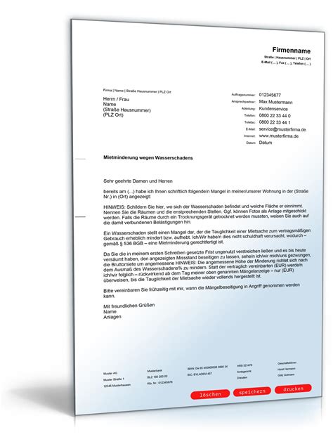 Mietminderung Wasserschaden Musterbrief Vorlage Sanierung Word Pdf