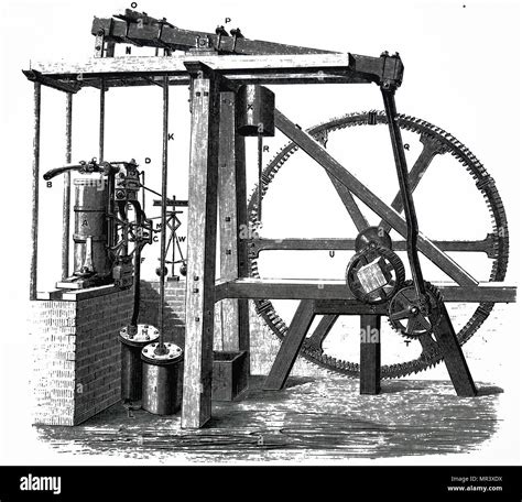 Engraving depicting the condenser of James Watt's steam engine. James ...