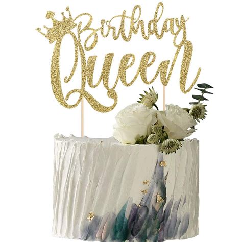 Yuinyo Handmade Glitter Queen Birthday Cake Topper Happy Birthday Cake