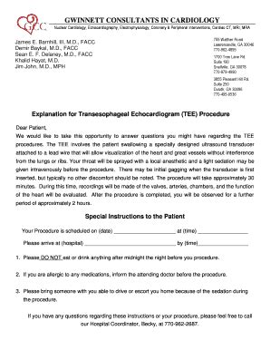 Fillable Online Explanation for Transesophageal Echocardiogram TEE ...