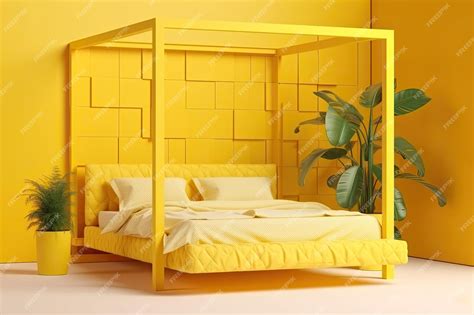 Premium AI Image | Bright yellow bed frame in a sunny yellow bedroom ...