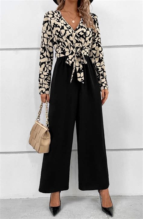 Two Shade Print Neck Belted Jumpsuit Stylobabe