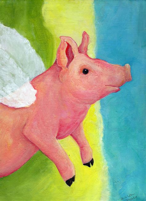 Original Flying Pig Acrylic Painting Canvas Art Whimsical Pig