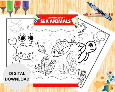 10 Cute Sea Animal Coloring Pages Printable Coloring Book 10 Pages Of