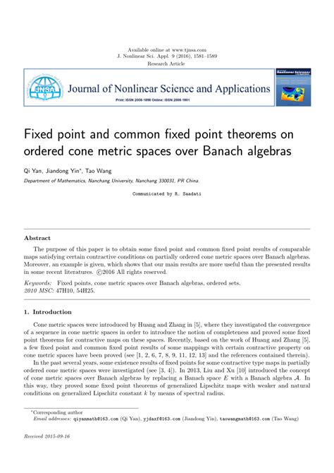 Pdf Fixed Point And Common Fixed Point Theorems On Ordered Cone