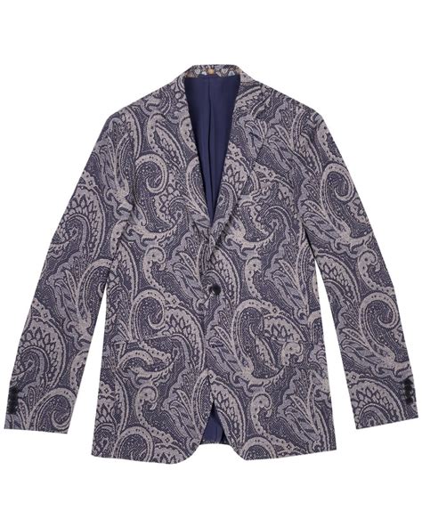 Etro Mens Paisley Jersey Jacquard Blazer Blue Jacket