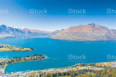 aerial view  queenstown stock photo  image