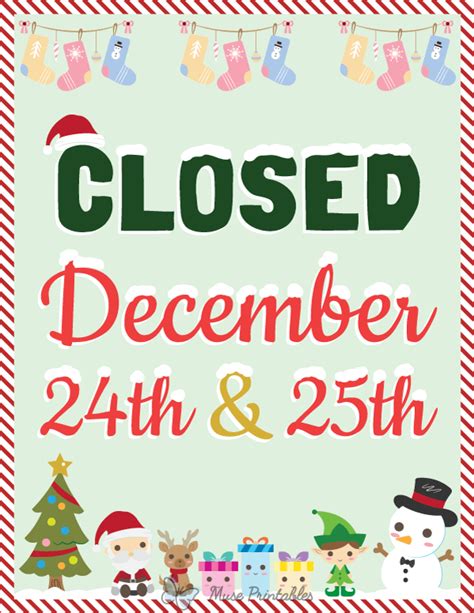 Printable Closed December 24th and 25th Sign