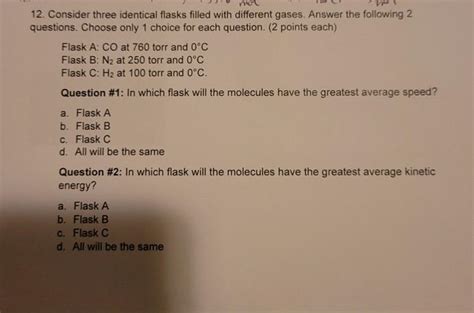 Solved 12 Consider Three Identical Flasks Filled With Chegg