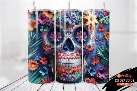 D Florals Sugar Skull Tumbler Wrap