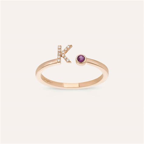 Diamond And Purple Sapphire Rose Gold K Letter Ring