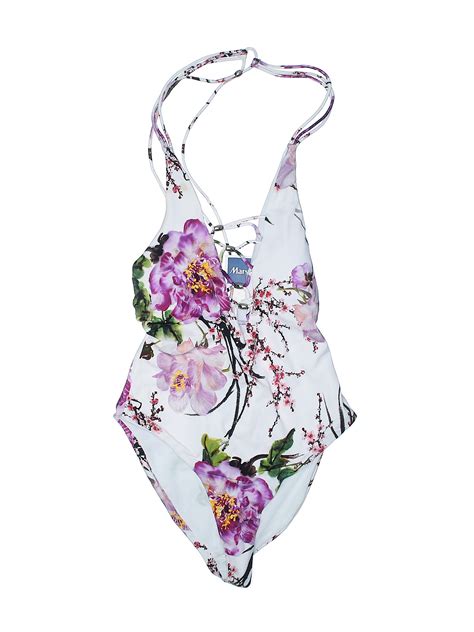 Tini Bikini Floral White One Piece Swimsuit Size XL 50 Off ThredUP