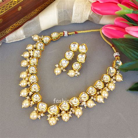 Kundan Necklace Set With Cream Pearl Feedlinks Net