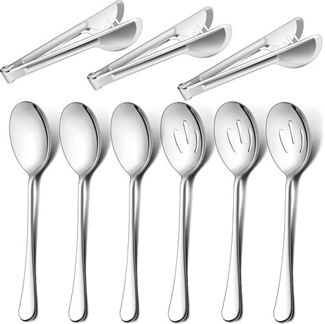 3 Large Serving Spoons 3 Slotted Serving Spoons 3 Serving Tongs 98