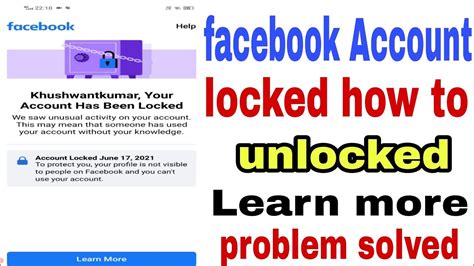 Your Account Has Been Locked Facebook Learn More Problem How To Unlock