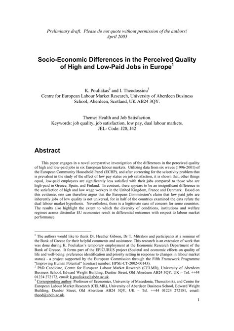 PDF Socio Economic Differences In The Perceived Quality Of High And