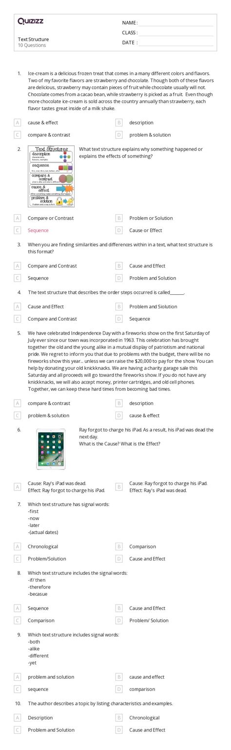 Analyzing Text Structure Worksheets For Th Grade On Quizizz Free