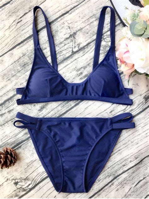 Padded Strappy Scoop Bikini Set Purplish Blue Bikinis M Zaful