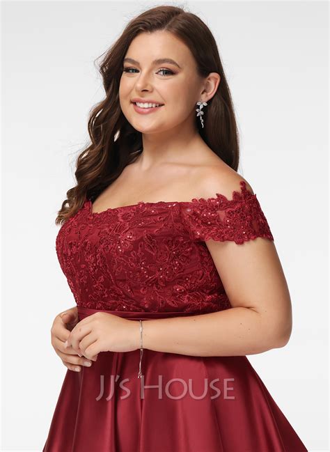 A Line Off The Shoulder Knee Length Satin Homecoming Dress With Lace