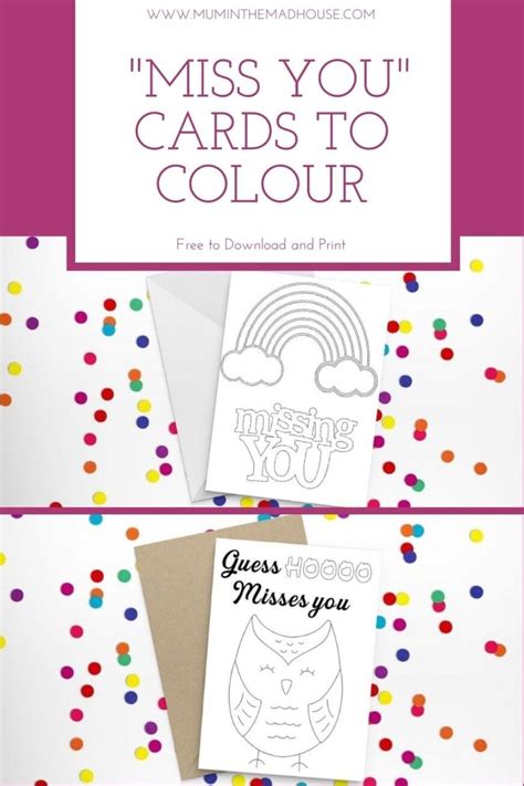 Free Printable "Miss you" Cards to Colour - Mum In The Madhouse