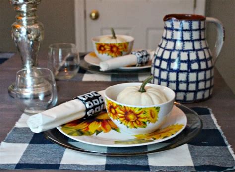 Early Fall Tablescape With Buffalo Check And Sunflowers