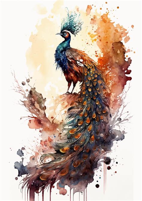 Premium AI Image | Peacock Feather Watercolor Painting with a Bohemian ...