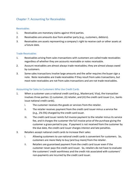 Chapter 7 Page 1 Chapter 7 Accounting For Receivables Receivables