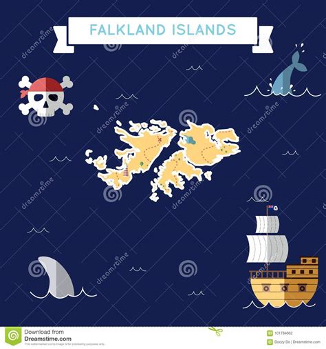 Flat Treasure Map Of Falkland Islands Malvinas Stock Vector