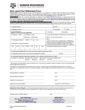 Fillable Online Sick Leave Pool Withdrawal Request Form Fax Email Print