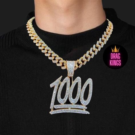 Iced Out Cuban Gold Chain 1000 Pendant Necklace Crystal Cuban Chain Hip