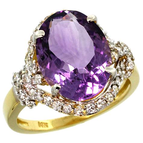 Natural 589 Ctw Amethyst And Diamond Engagement Ring 14k Yellow Gold