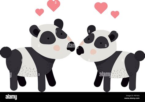 Cute Couple Pandas With Hearts Vector Illustration Design Stock Vector