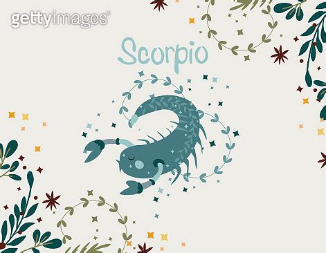 Scorpio Zodiac Sign Cute Banner With Scorpio Stars Flowers And